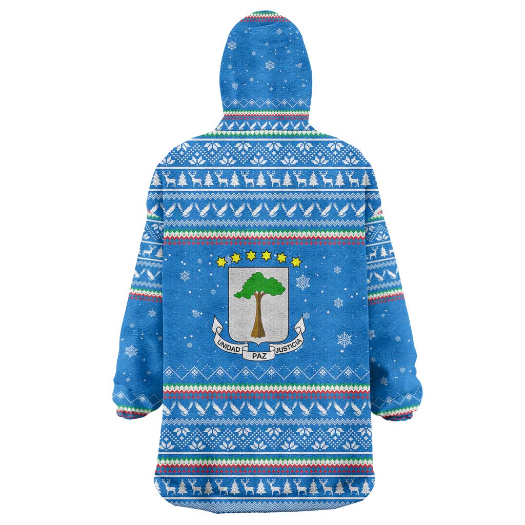 Equatorial Guinea Christmas Wearable Blanket Hoodie with Nzalang Noel Eagle Flag Snowflakes and Blue Holiday - Wonder Print Shop