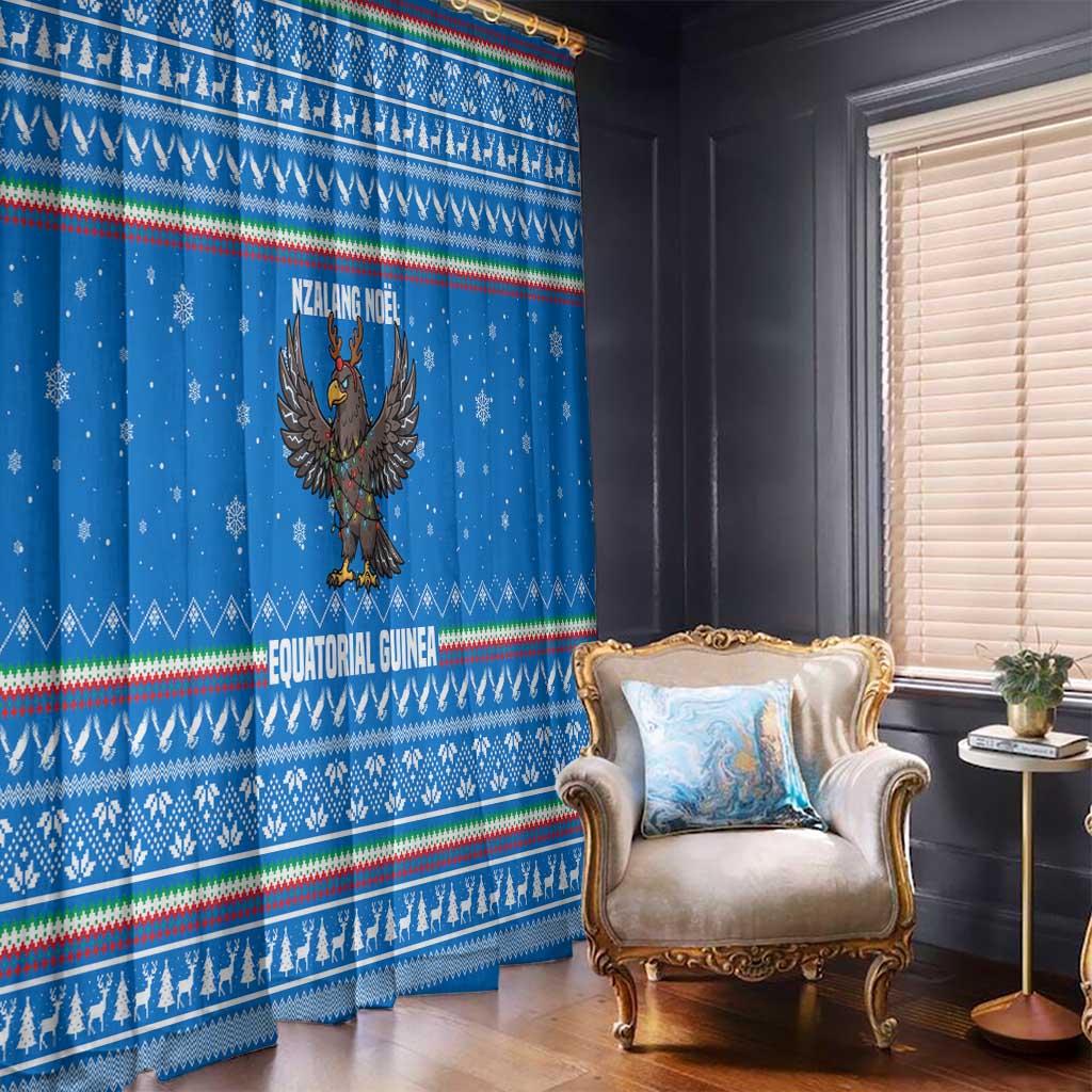 Equatorial Guinea Christmas Window Curtain with Nzalang Noel Eagle Flag Snowflakes and Blue Holiday - Wonder Print Shop