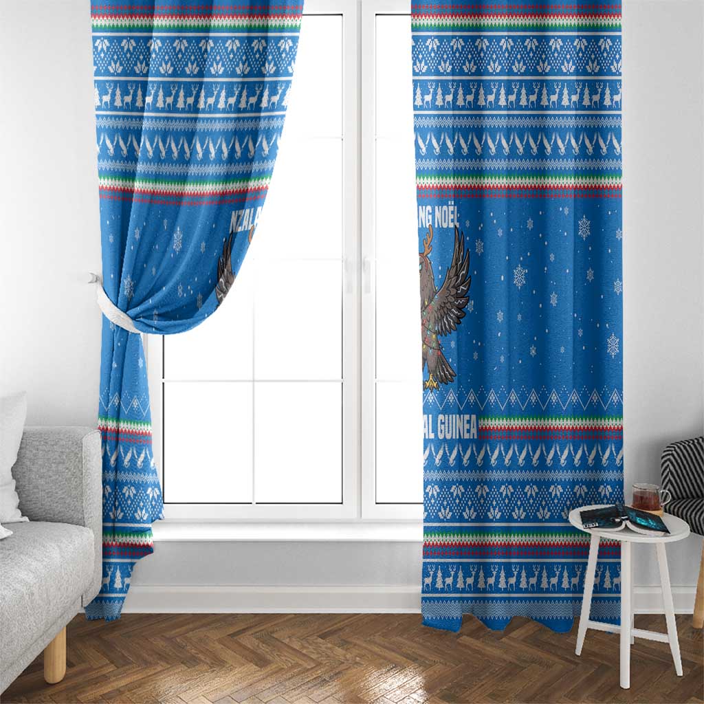 Equatorial Guinea Christmas Window Curtain with Nzalang Noel Eagle Flag Snowflakes and Blue Holiday - Wonder Print Shop