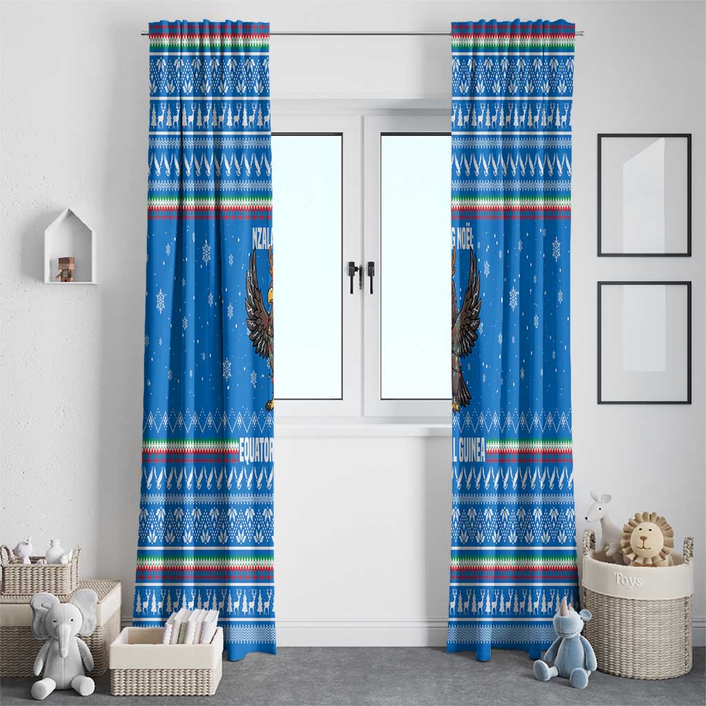 Equatorial Guinea Christmas Window Curtain with Nzalang Noel Eagle Flag Snowflakes and Blue Holiday - Wonder Print Shop