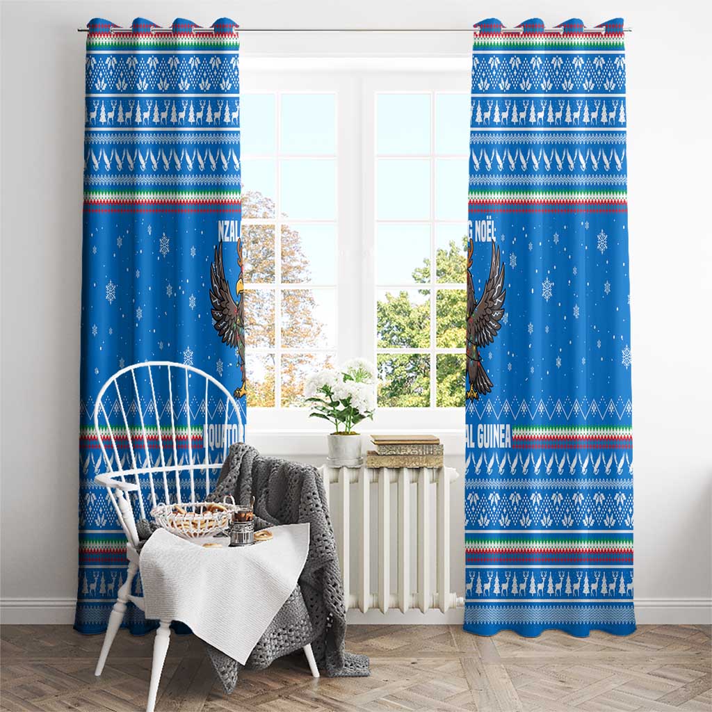 Equatorial Guinea Christmas Window Curtain with Nzalang Noel Eagle Flag Snowflakes and Blue Holiday - Wonder Print Shop