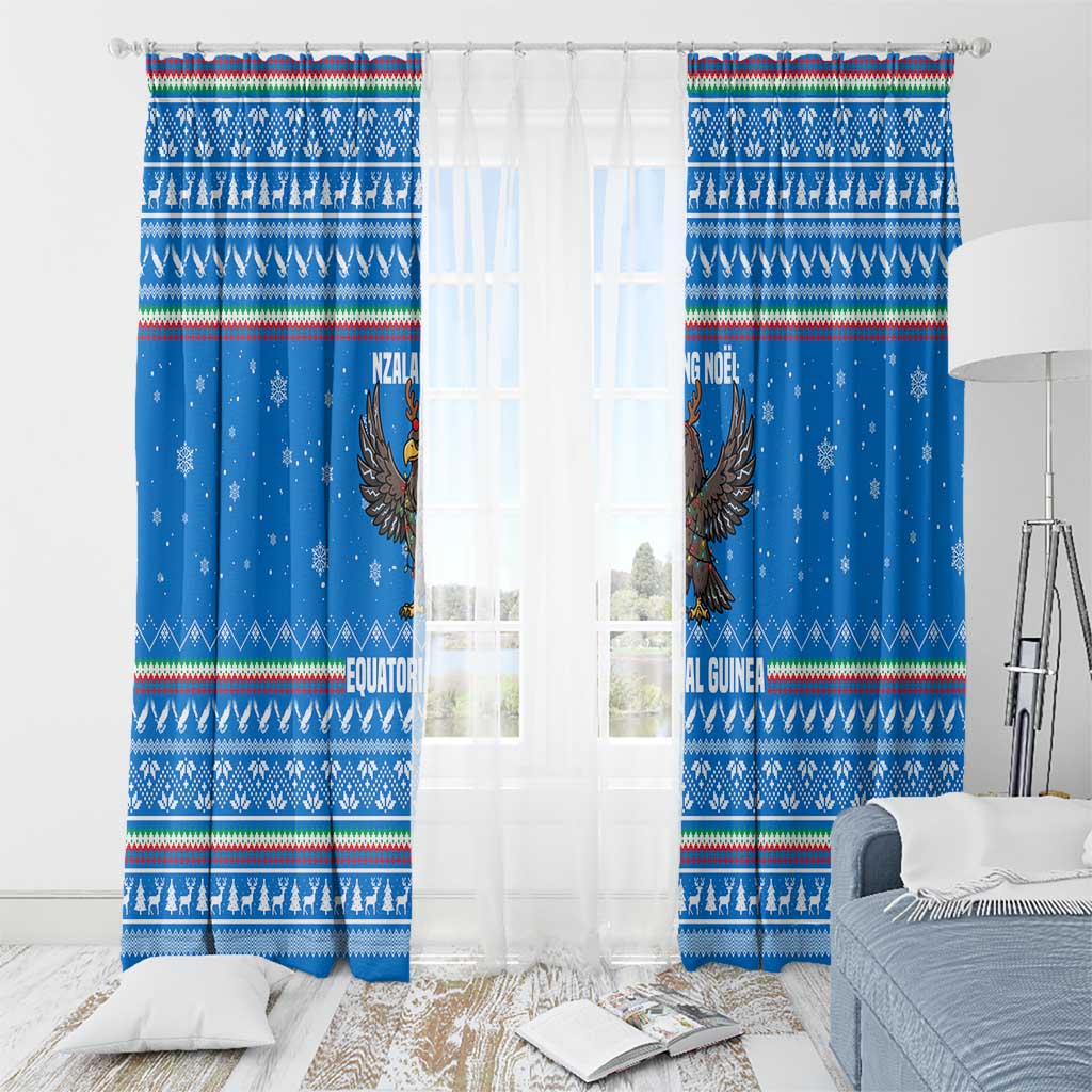 Equatorial Guinea Christmas Window Curtain with Nzalang Noel Eagle Flag Snowflakes and Blue Holiday - Wonder Print Shop