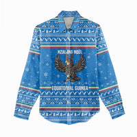 Equatorial Guinea Christmas Women Casual Shirt with Nzalang Noel Eagle Flag Snowflakes and Blue Holiday - Wonder Print Shop