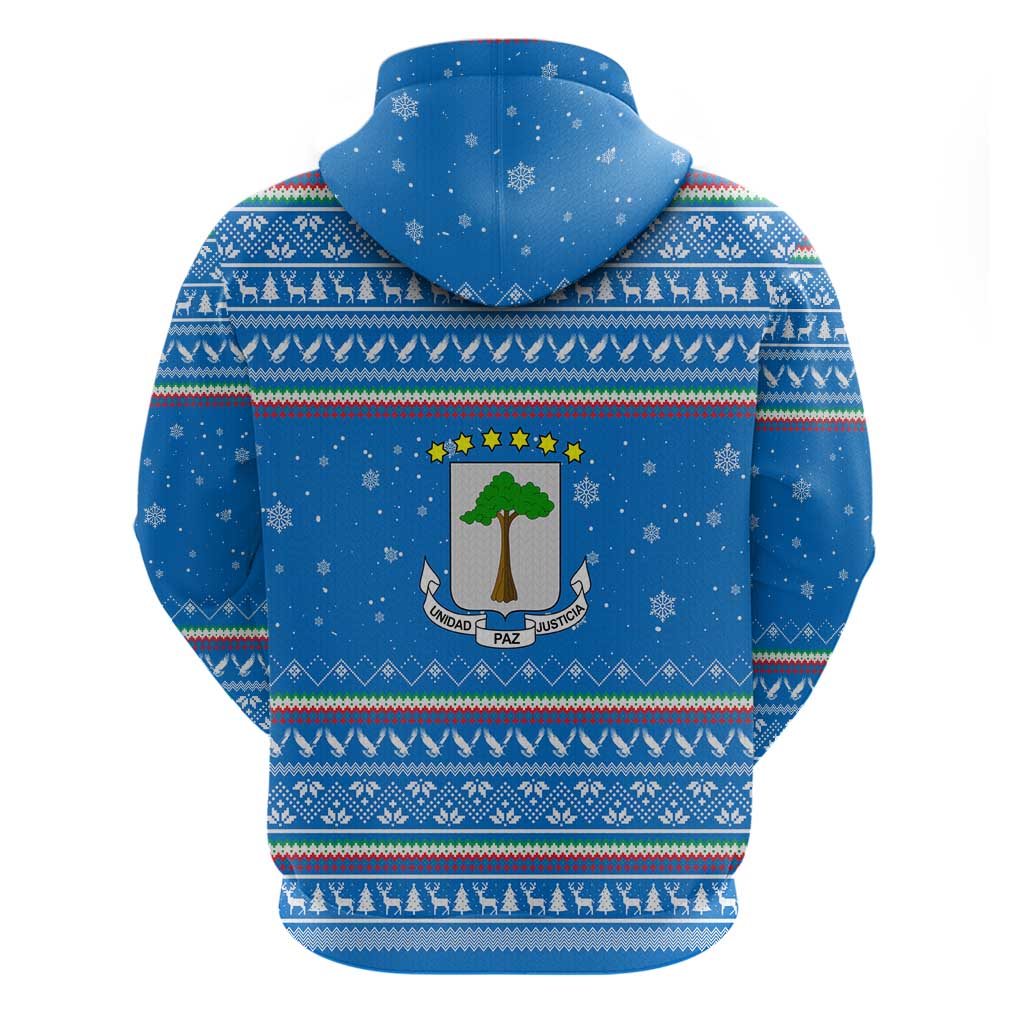 Equatorial Guinea Christmas Zip Hoodie with Nzalang Noel Eagle Flag Snowflakes and Blue Holiday - Wonder Print Shop