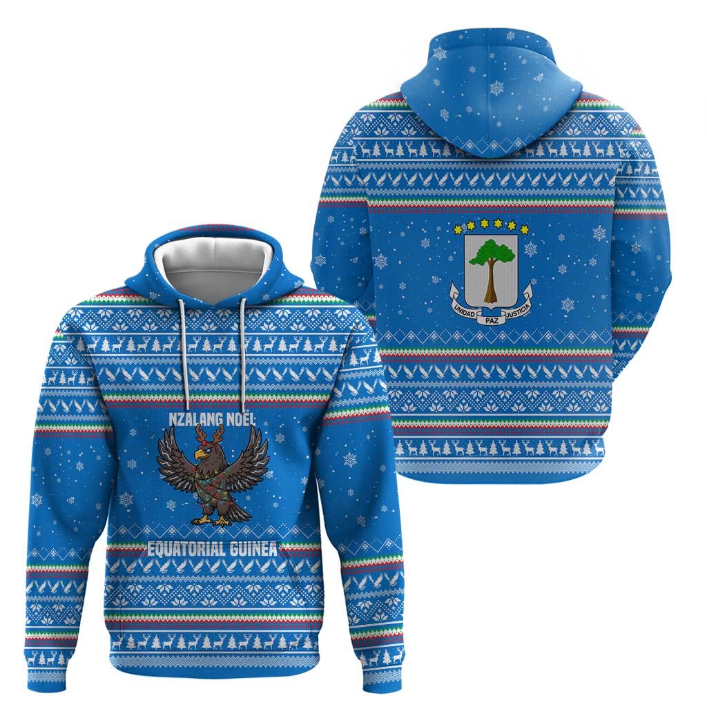Equatorial Guinea Christmas Zip Hoodie with Nzalang Noel Eagle Flag Snowflakes and Blue Holiday - Wonder Print Shop