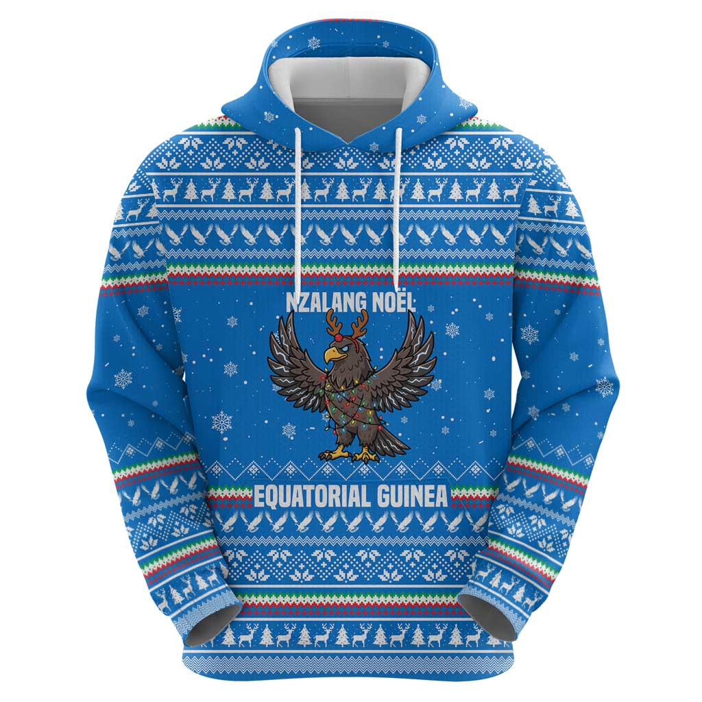 Equatorial Guinea Christmas Zip Hoodie with Nzalang Noel Eagle Flag Snowflakes and Blue Holiday - Wonder Print Shop