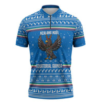 Equatorial Guinea Christmas Zipper Polo Shirt with Nzalang Noel Eagle Flag Snowflakes and Blue Holiday - Wonder Print Shop