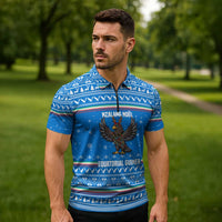 Equatorial Guinea Christmas Zipper Polo Shirt with Nzalang Noel Eagle Flag Snowflakes and Blue Holiday - Wonder Print Shop