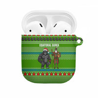 Equatorial Guinea Christmas AirPods Case with Santa Gorilla Gift Basket and Green Holiday Pattern Design - Wonder Print Shop