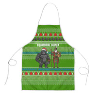 Equatorial Guinea Christmas Apron with Santa Gorilla Gift Basket and Green Holiday Pattern Design - Wonder Print Shop