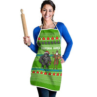 Equatorial Guinea Christmas Apron with Santa Gorilla Gift Basket and Green Holiday Pattern Design - Wonder Print Shop