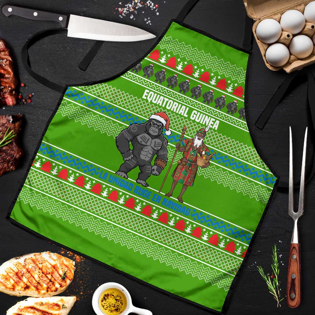 Equatorial Guinea Christmas Apron with Santa Gorilla Gift Basket and Green Holiday Pattern Design - Wonder Print Shop