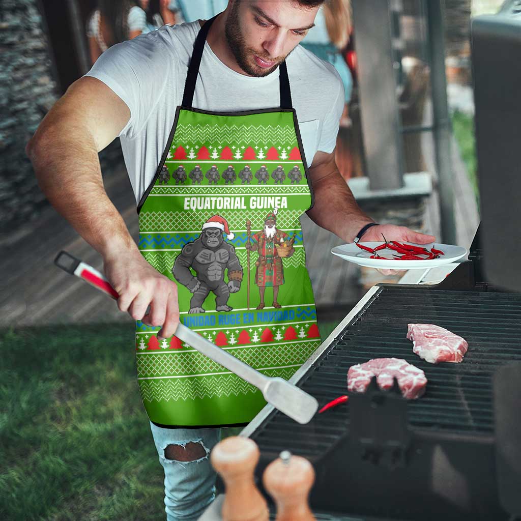 Equatorial Guinea Christmas Apron with Santa Gorilla Gift Basket and Green Holiday Pattern Design - Wonder Print Shop