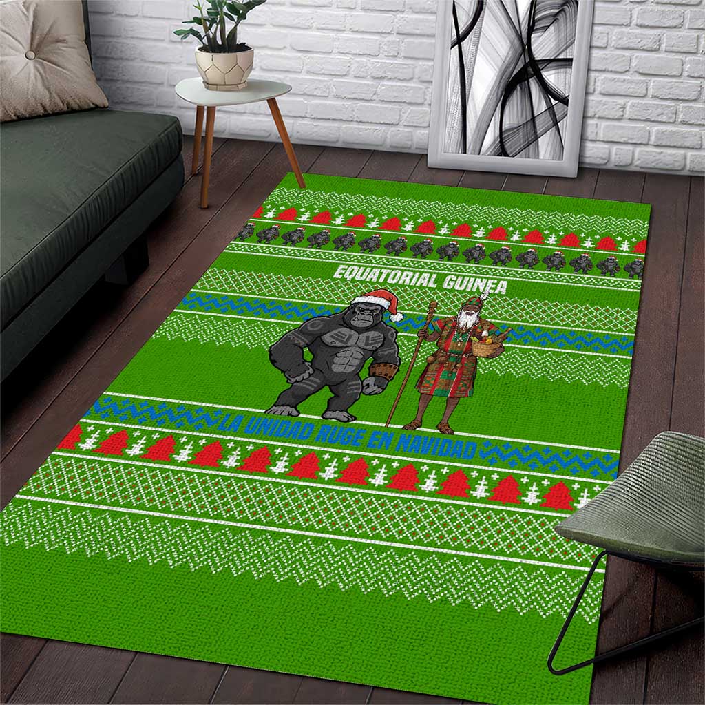 Equatorial Guinea Christmas Area Rug with Santa Gorilla Gift Basket and Green Holiday Pattern Design - Wonder Print Shop