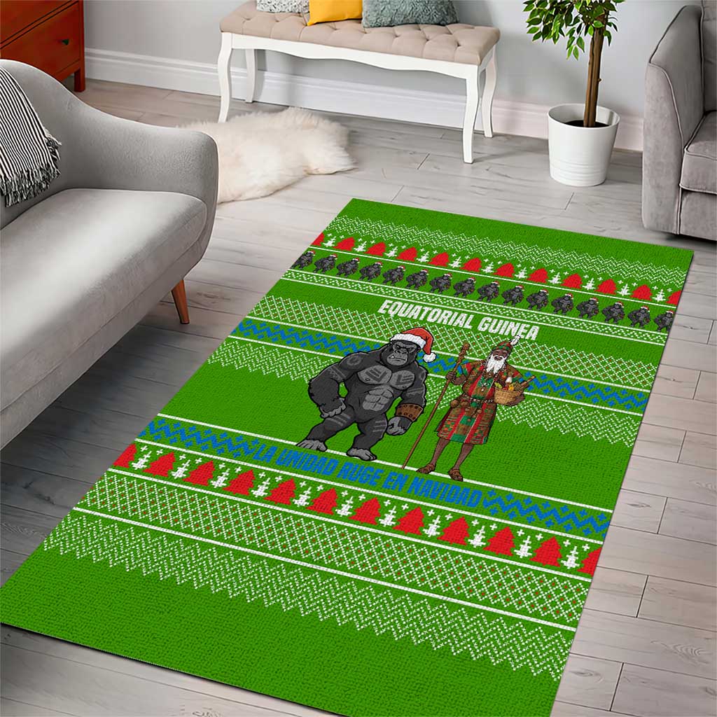 Equatorial Guinea Christmas Area Rug with Santa Gorilla Gift Basket and Green Holiday Pattern Design - Wonder Print Shop