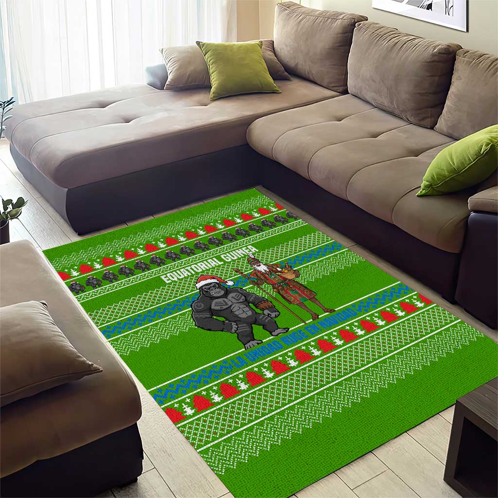 Equatorial Guinea Christmas Area Rug with Santa Gorilla Gift Basket and Green Holiday Pattern Design - Wonder Print Shop
