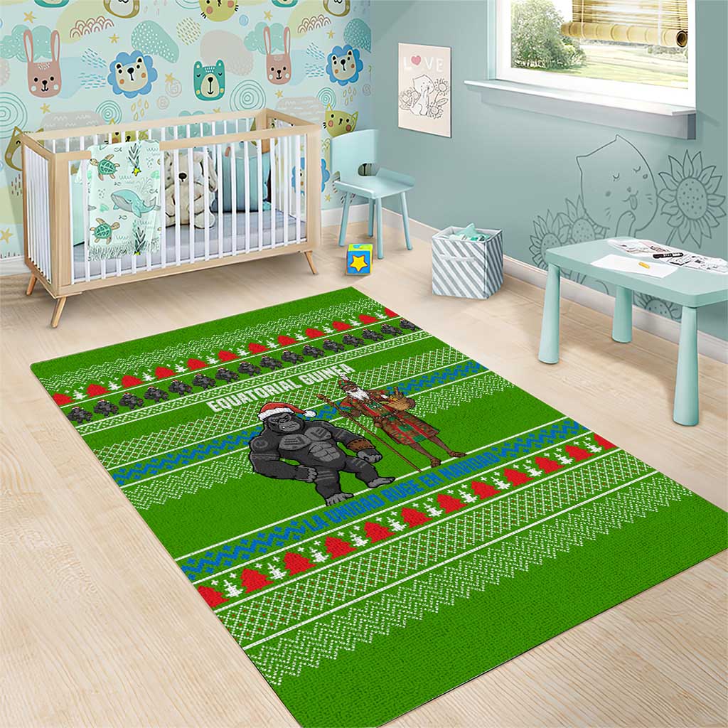 Equatorial Guinea Christmas Area Rug with Santa Gorilla Gift Basket and Green Holiday Pattern Design - Wonder Print Shop