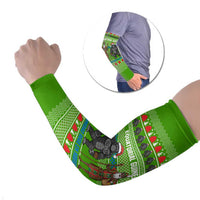 Equatorial Guinea Christmas Arm Sleeves with Santa Gorilla Gift Basket and Green Holiday Pattern Design - Wonder Print Shop