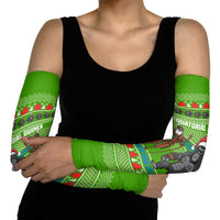 Equatorial Guinea Christmas Arm Sleeves with Santa Gorilla Gift Basket and Green Holiday Pattern Design - Wonder Print Shop