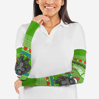 Equatorial Guinea Christmas Arm Sleeves with Santa Gorilla Gift Basket and Green Holiday Pattern Design - Wonder Print Shop