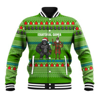 Equatorial Guinea Christmas Baseball Jacket with Santa Gorilla Gift Basket and Green Holiday Pattern Design - Wonder Print Shop