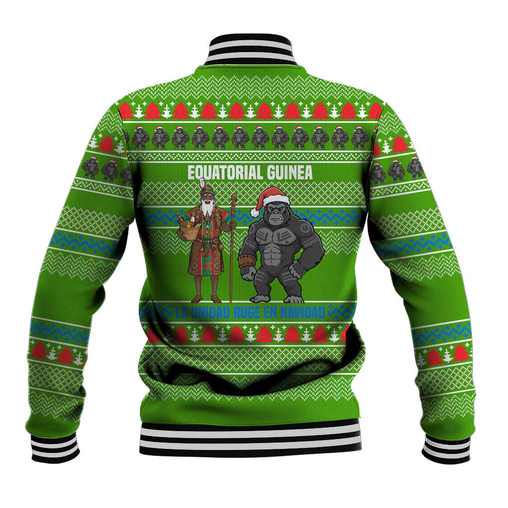 Equatorial Guinea Christmas Baseball Jacket with Santa Gorilla Gift Basket and Green Holiday Pattern Design - Wonder Print Shop