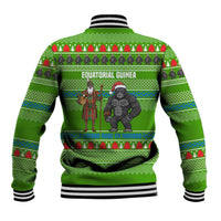 Equatorial Guinea Christmas Baseball Jacket with Santa Gorilla Gift Basket and Green Holiday Pattern Design - Wonder Print Shop