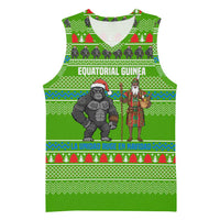Equatorial Guinea Christmas Basketball Jersey with Santa Gorilla Gift Basket and Green Holiday Pattern Design - Wonder Print Shop