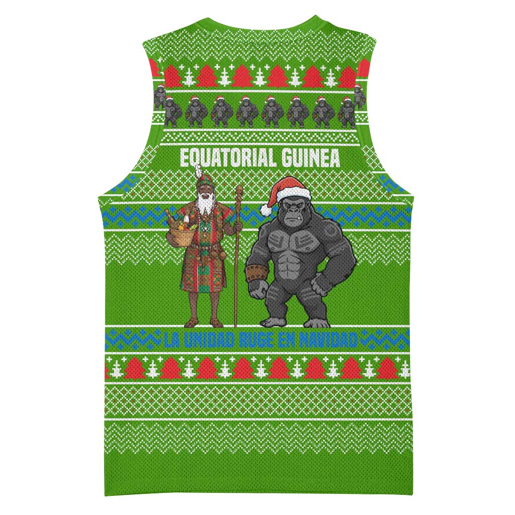 Equatorial Guinea Christmas Basketball Jersey with Santa Gorilla Gift Basket and Green Holiday Pattern Design - Wonder Print Shop
