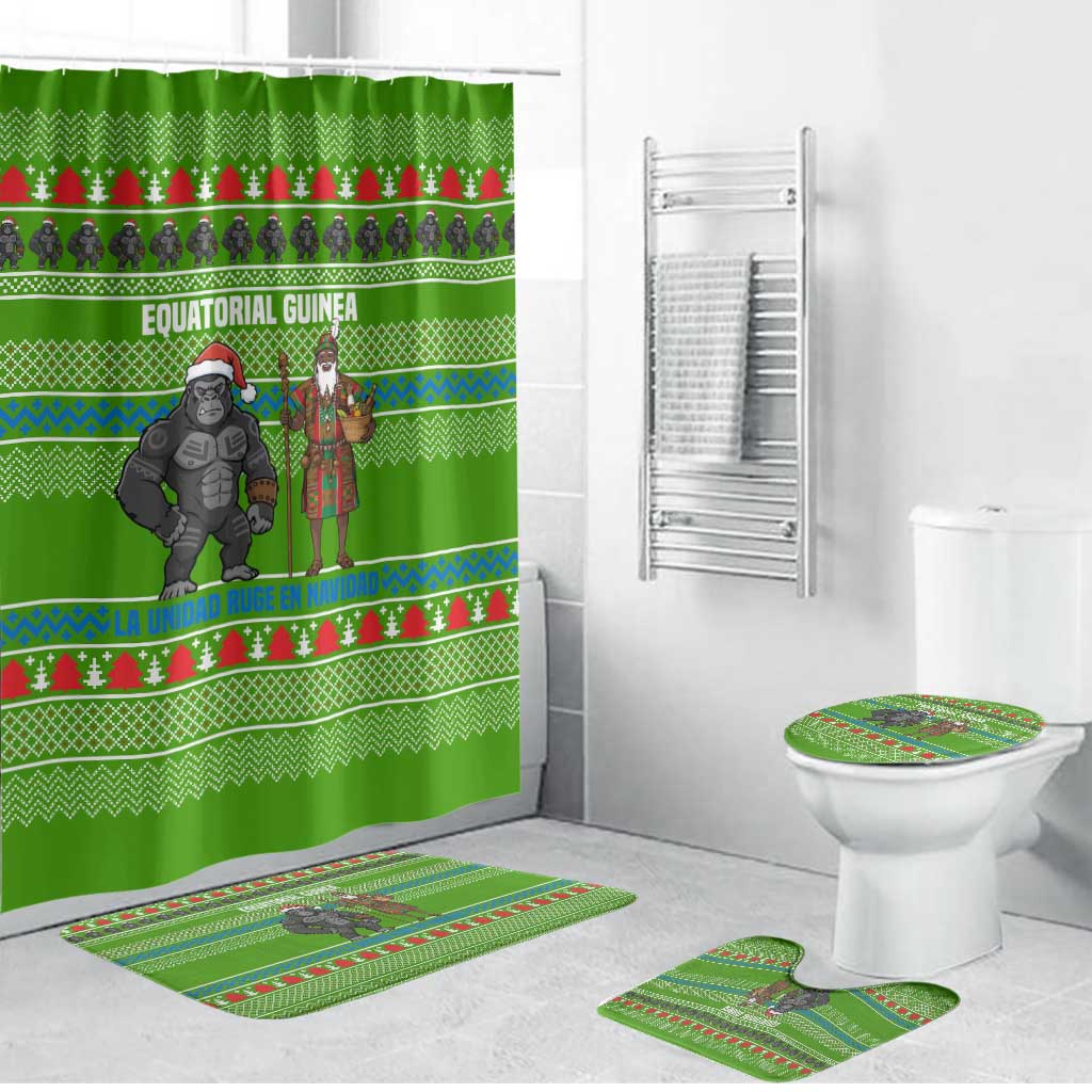 Equatorial Guinea Christmas Bathroom Set with Santa Gorilla Gift Basket and Green Holiday Pattern Design - Wonder Print Shop