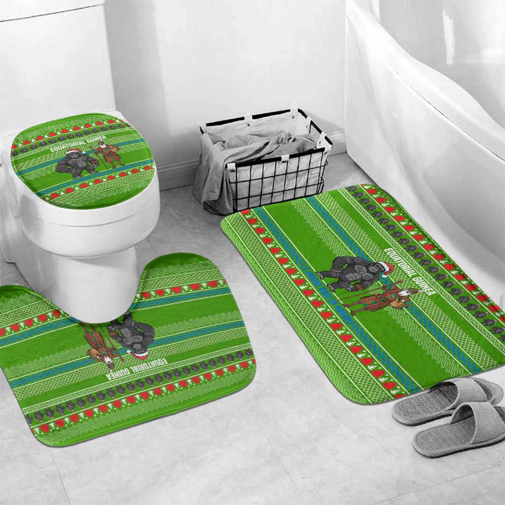 Equatorial Guinea Christmas Bathroom Set with Santa Gorilla Gift Basket and Green Holiday Pattern Design - Wonder Print Shop