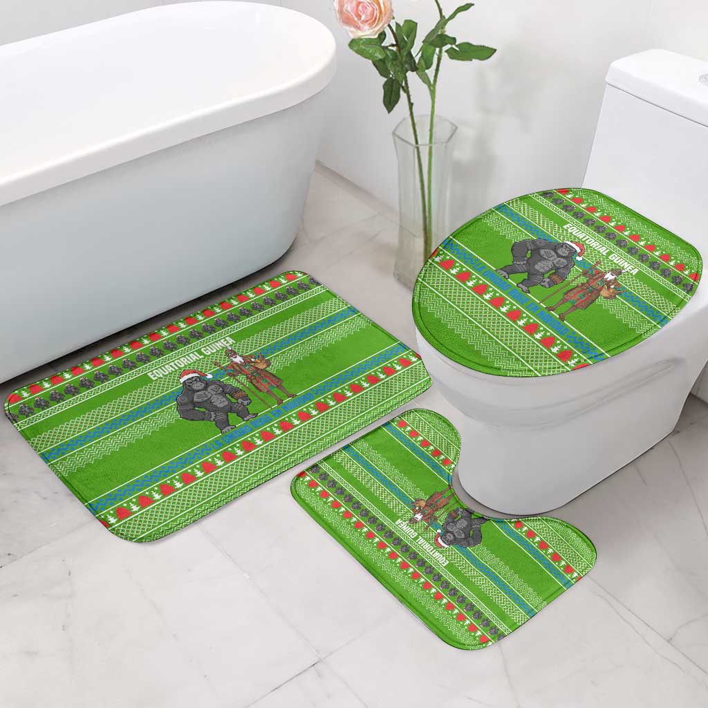 Equatorial Guinea Christmas Bathroom Set with Santa Gorilla Gift Basket and Green Holiday Pattern Design - Wonder Print Shop