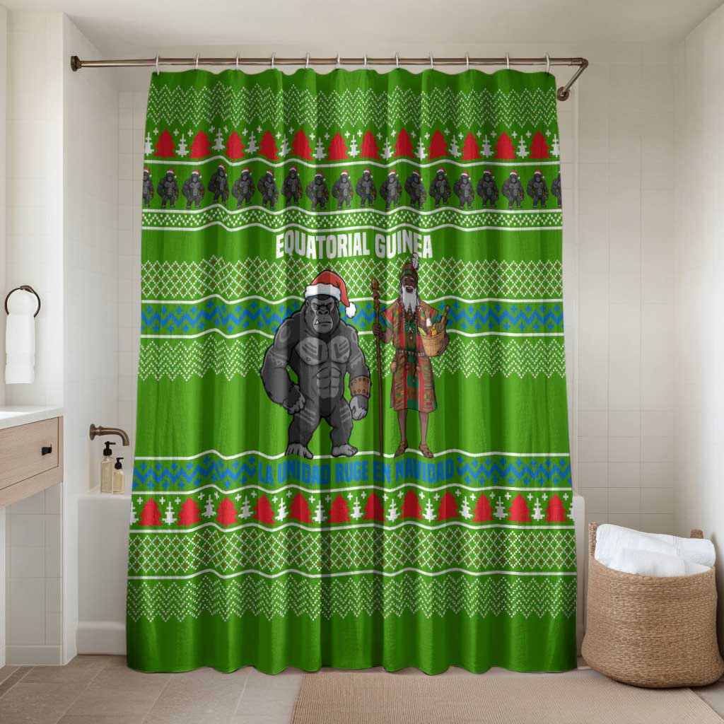 Equatorial Guinea Christmas Bathroom Set with Santa Gorilla Gift Basket and Green Holiday Pattern Design - Wonder Print Shop