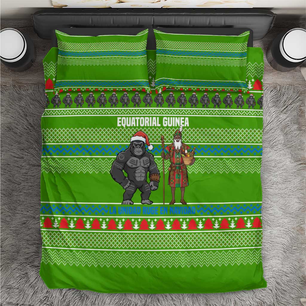 Equatorial Guinea Christmas Bedding Set with Santa Gorilla Gift Basket and Green Holiday Pattern Design - Wonder Print Shop