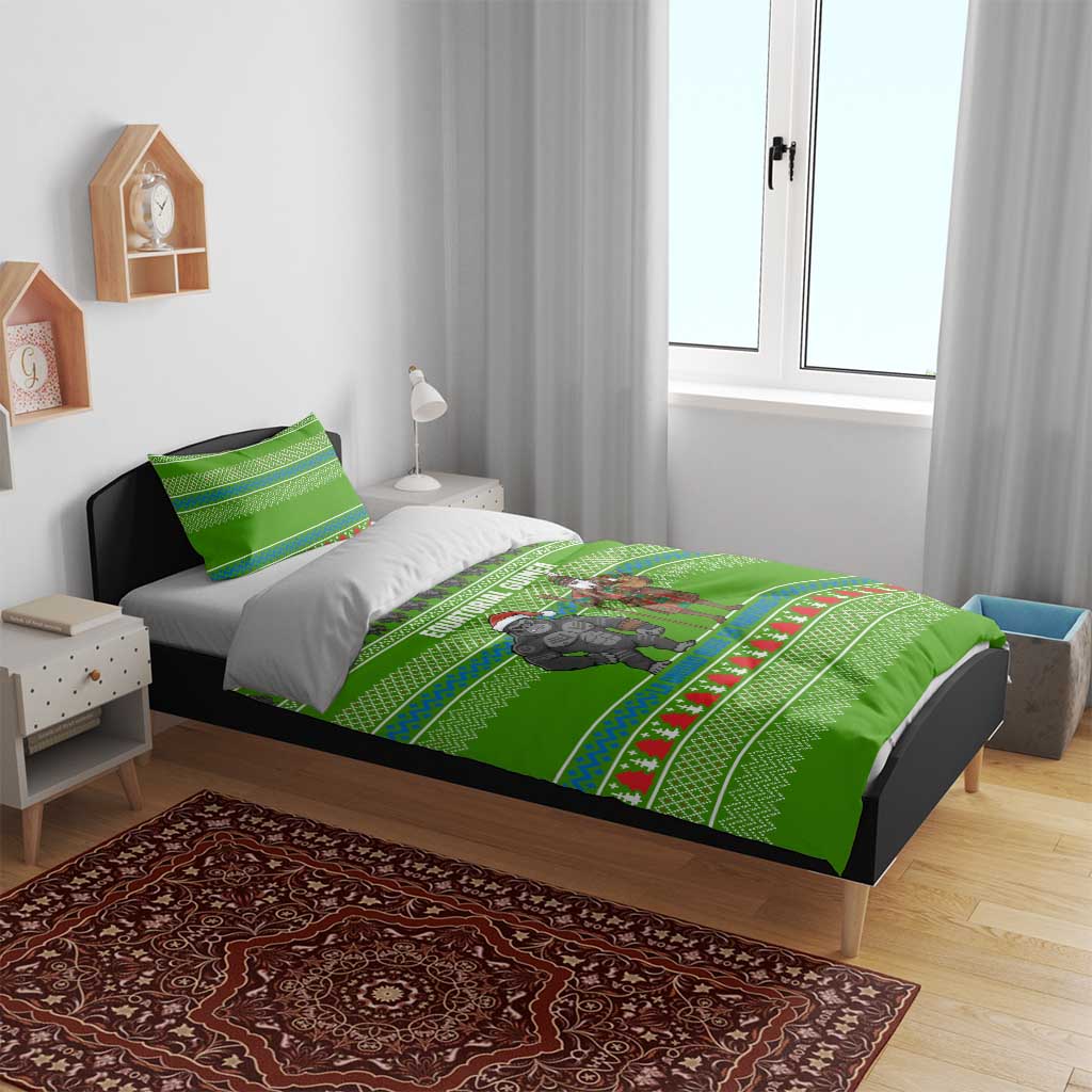 Equatorial Guinea Christmas Bedding Set with Santa Gorilla Gift Basket and Green Holiday Pattern Design - Wonder Print Shop