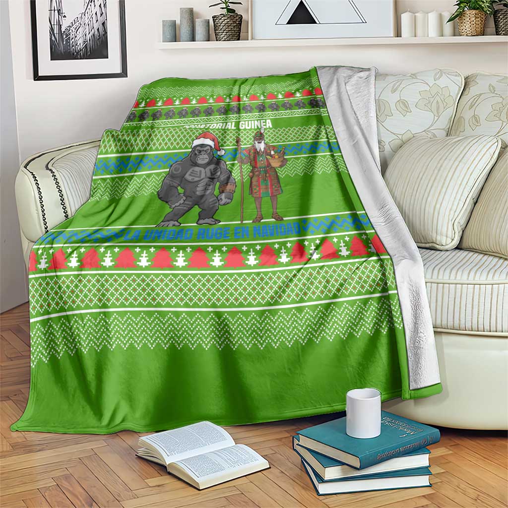 Equatorial Guinea Christmas Blanket with Santa Gorilla Gift Basket and Green Holiday Pattern Design - Wonder Print Shop