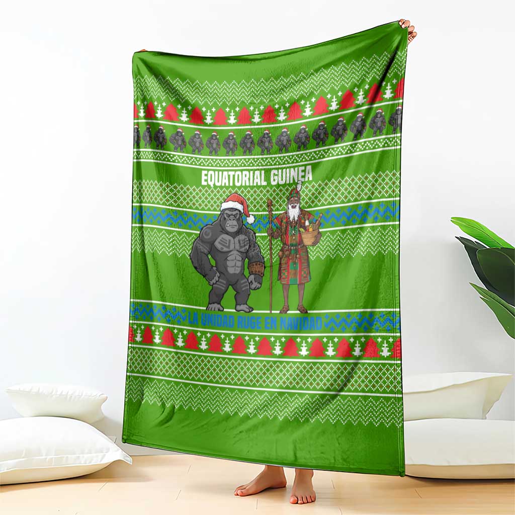 Equatorial Guinea Christmas Blanket with Santa Gorilla Gift Basket and Green Holiday Pattern Design - Wonder Print Shop
