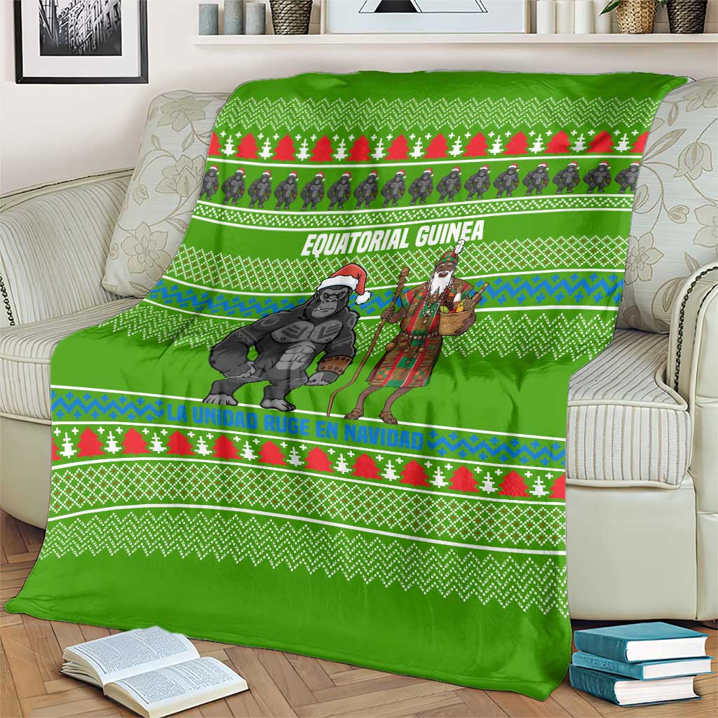 Equatorial Guinea Christmas Blanket with Santa Gorilla Gift Basket and Green Holiday Pattern Design - Wonder Print Shop