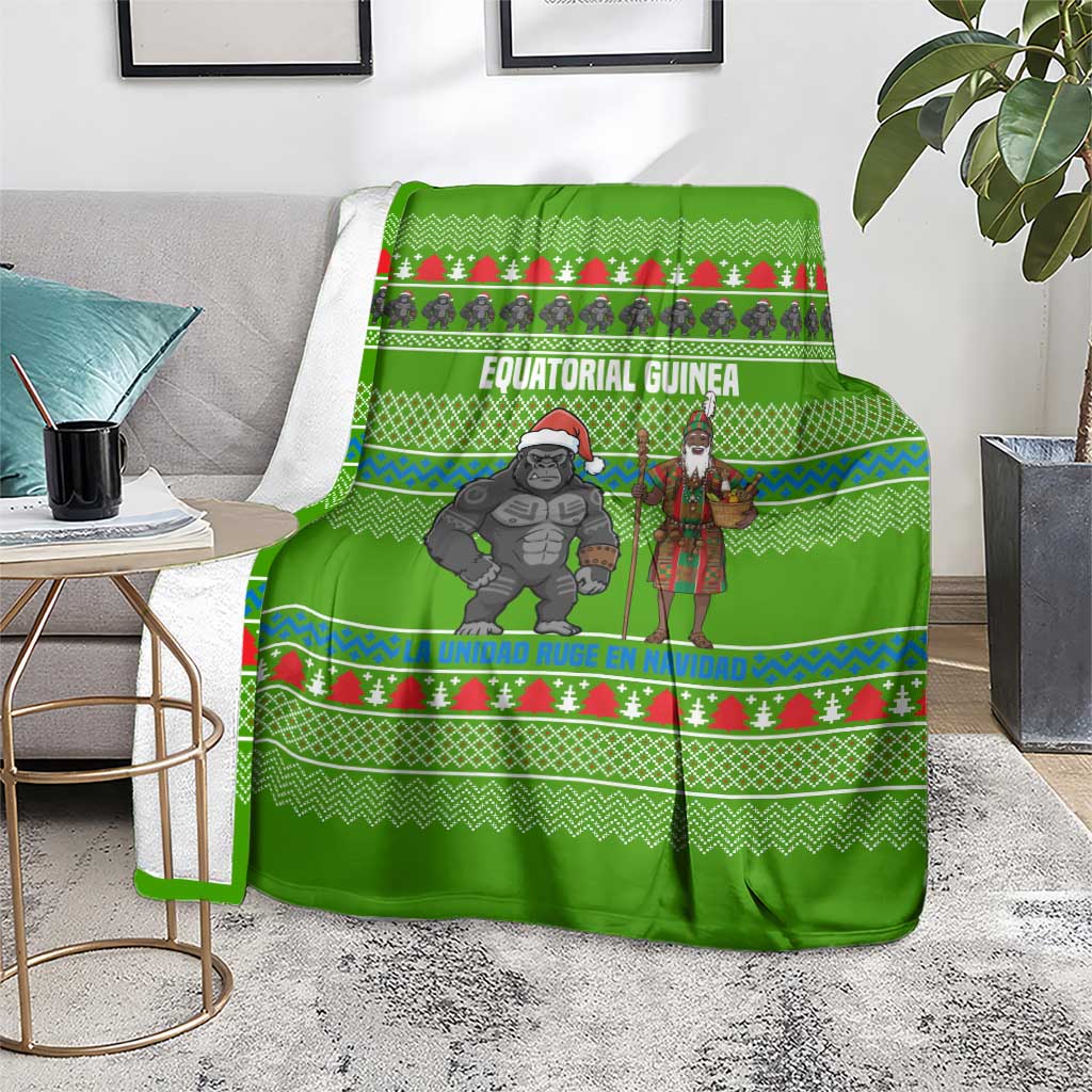 Equatorial Guinea Christmas Blanket with Santa Gorilla Gift Basket and Green Holiday Pattern Design - Wonder Print Shop