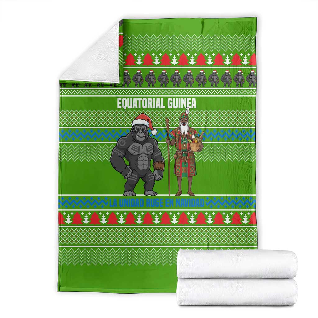 Equatorial Guinea Christmas Blanket with Santa Gorilla Gift Basket and Green Holiday Pattern Design - Wonder Print Shop
