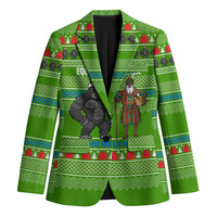 Equatorial Guinea Christmas Blazer with Santa Gorilla Gift Basket and Green Holiday Pattern Design - Wonder Print Shop
