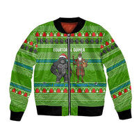 Equatorial Guinea Christmas Bomber Jacket with Santa Gorilla Gift Basket and Green Holiday Pattern Design - Wonder Print Shop