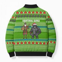 Equatorial Guinea Christmas Bomber Puffer Jacket with Santa Gorilla Gift Basket and Green Holiday Pattern Design - Wonder Print Shop