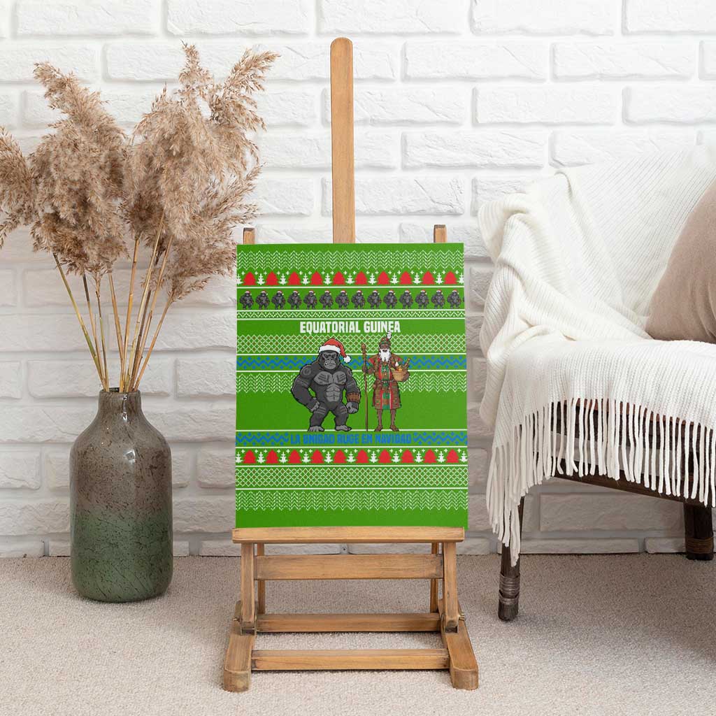 Equatorial Guinea Christmas Canvas Wall Art with Santa Gorilla Gift Basket and Green Holiday Pattern Design - Wonder Print Shop