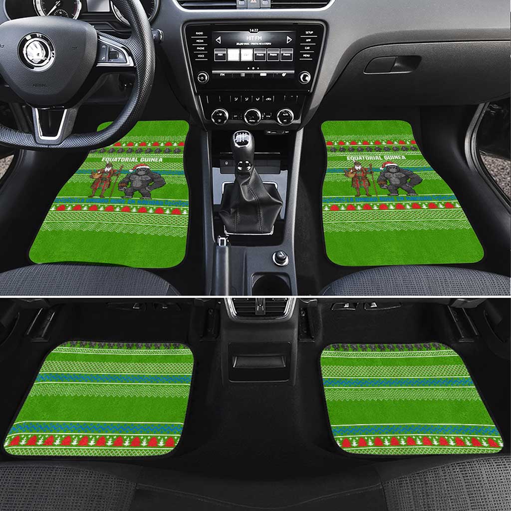 Equatorial Guinea Christmas Car Mats with Santa Gorilla Gift Basket and Green Holiday Pattern Design - Wonder Print Shop