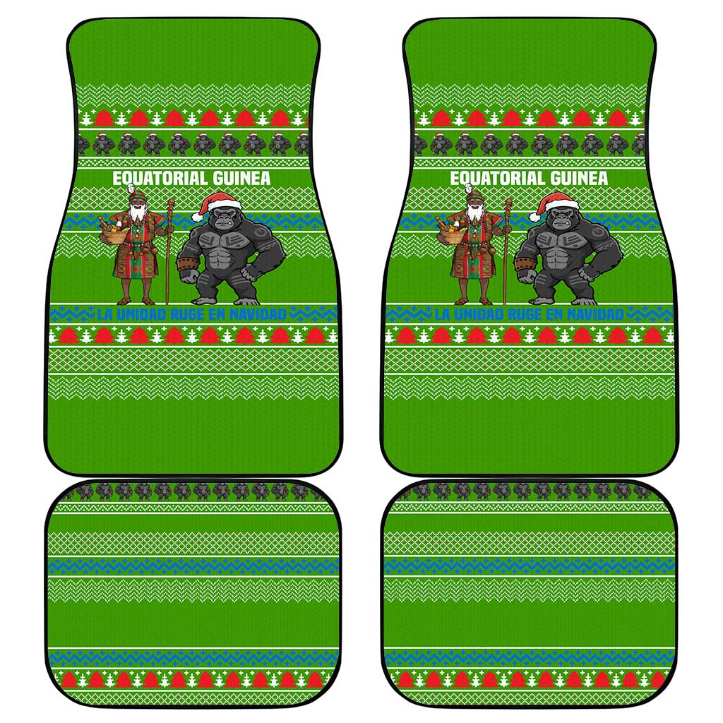 Equatorial Guinea Christmas Car Mats with Santa Gorilla Gift Basket and Green Holiday Pattern Design - Wonder Print Shop