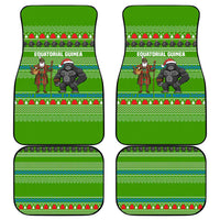 Equatorial Guinea Christmas Car Mats with Santa Gorilla Gift Basket and Green Holiday Pattern Design - Wonder Print Shop