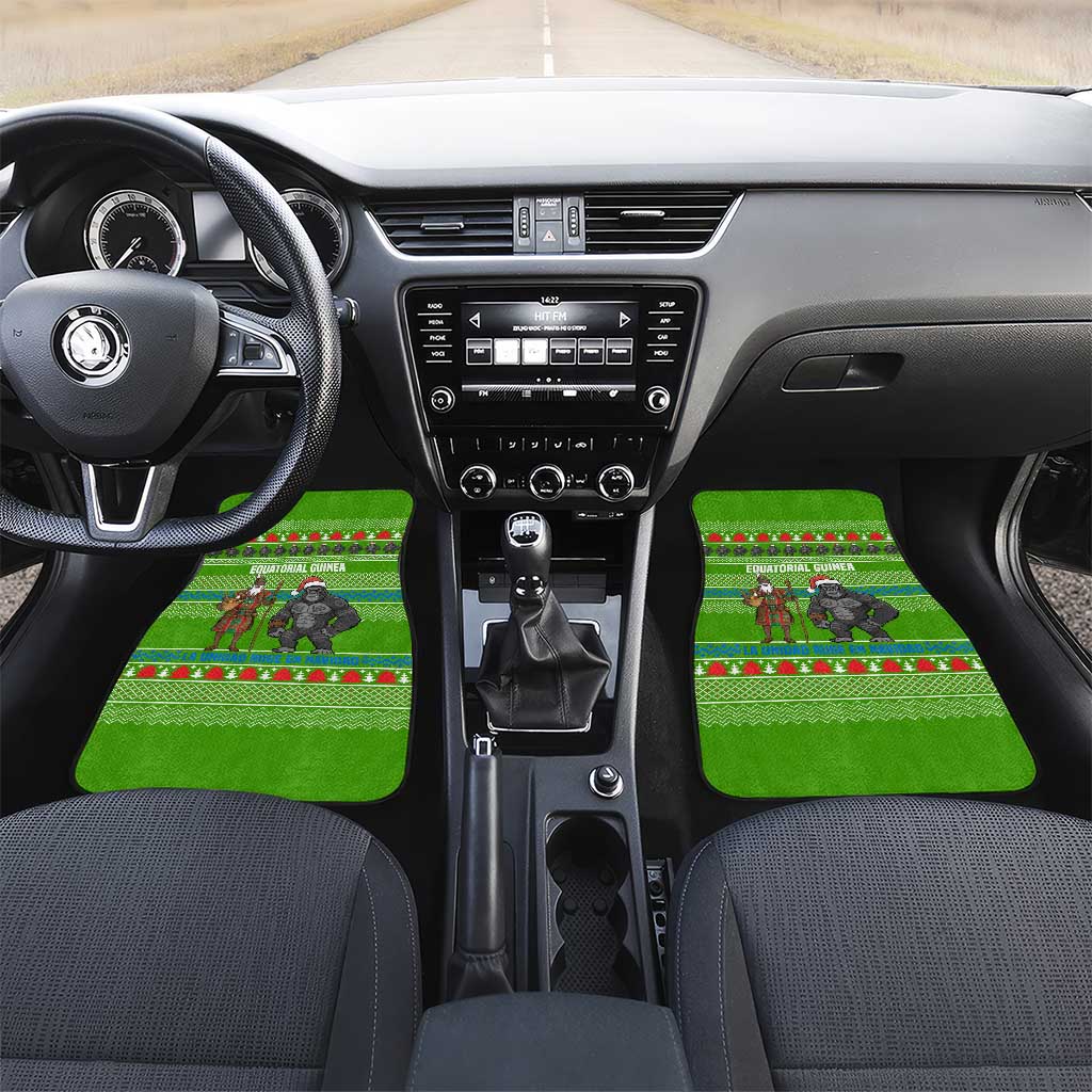 Equatorial Guinea Christmas Car Mats with Santa Gorilla Gift Basket and Green Holiday Pattern Design - Wonder Print Shop