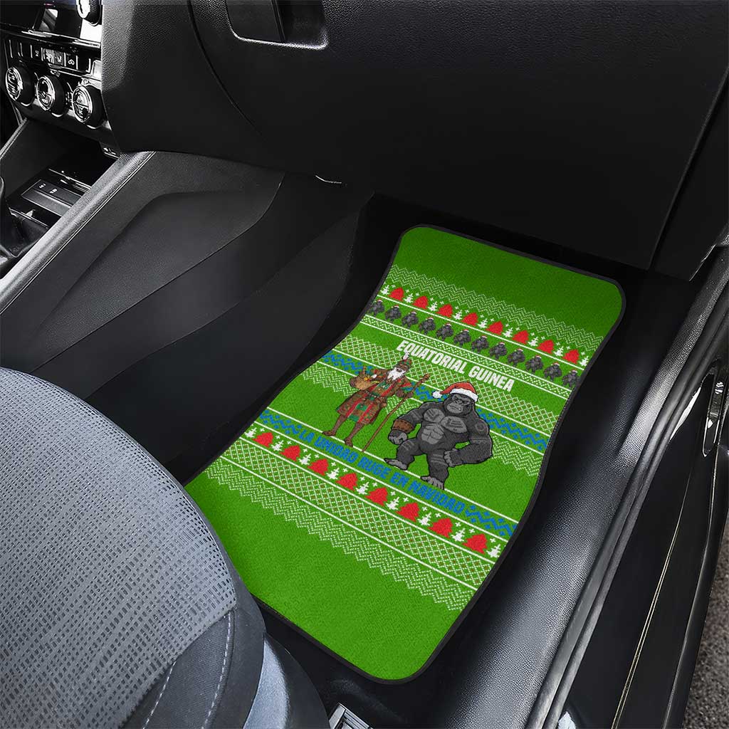 Equatorial Guinea Christmas Car Mats with Santa Gorilla Gift Basket and Green Holiday Pattern Design - Wonder Print Shop