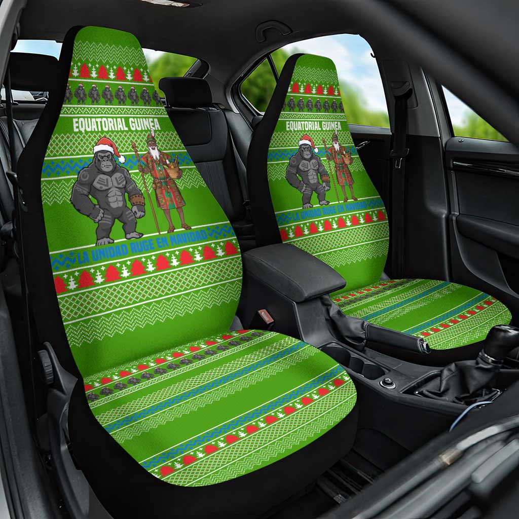Equatorial Guinea Christmas Car Seat Cover with Santa Gorilla Gift Basket and Green Holiday Pattern Design - Wonder Print Shop